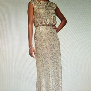 David’s Bridal gold sequin bridesmaid dress